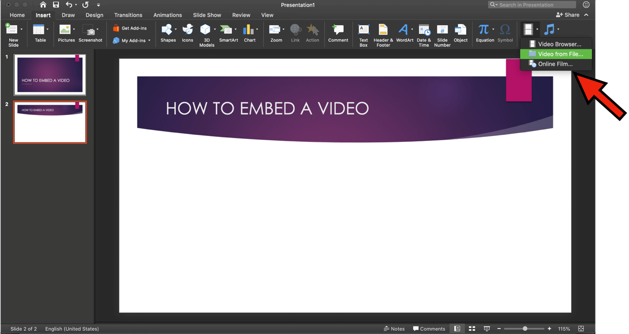 embedding video in powerpoint 2016