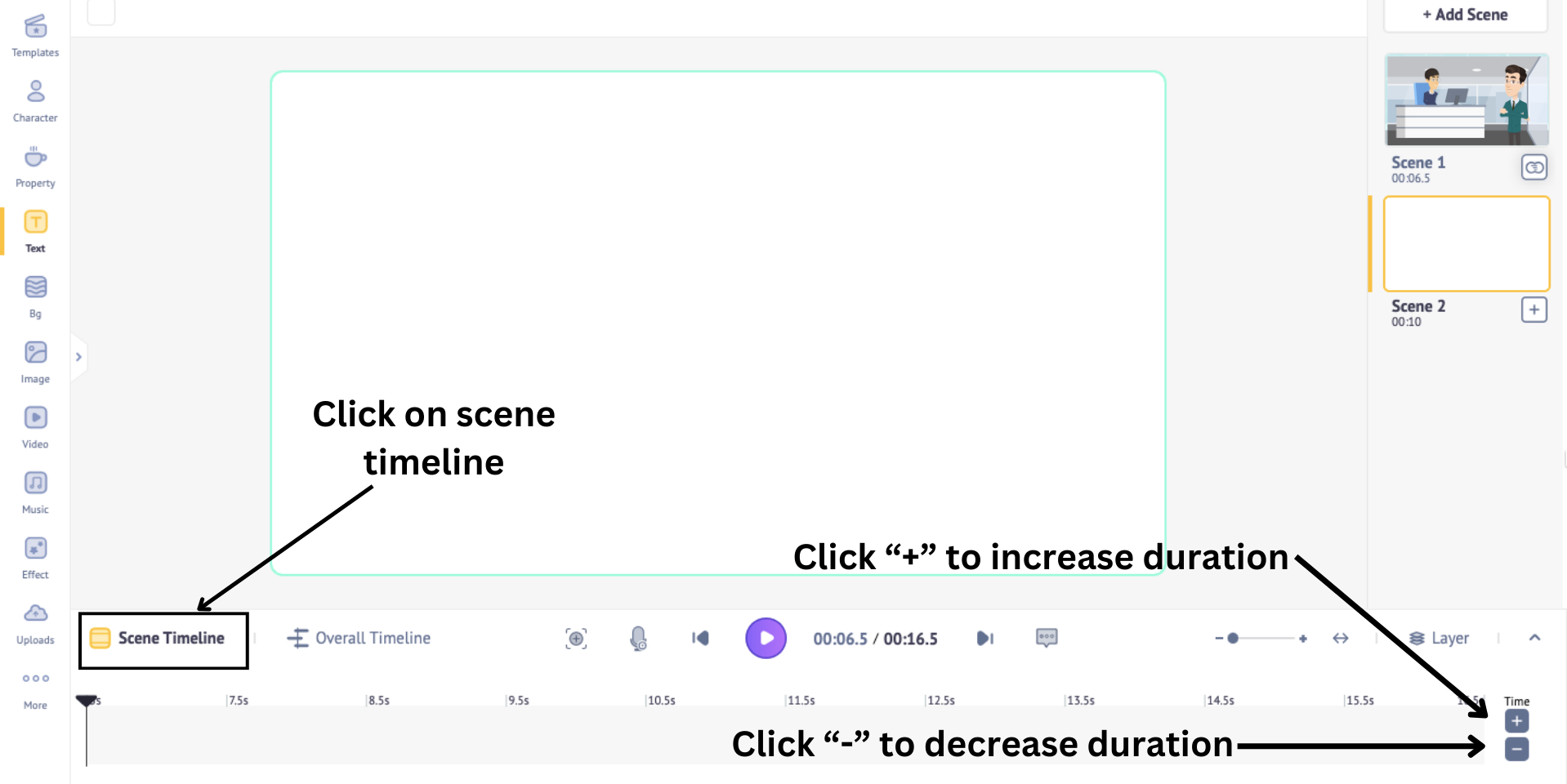 increase or decrease scene duration