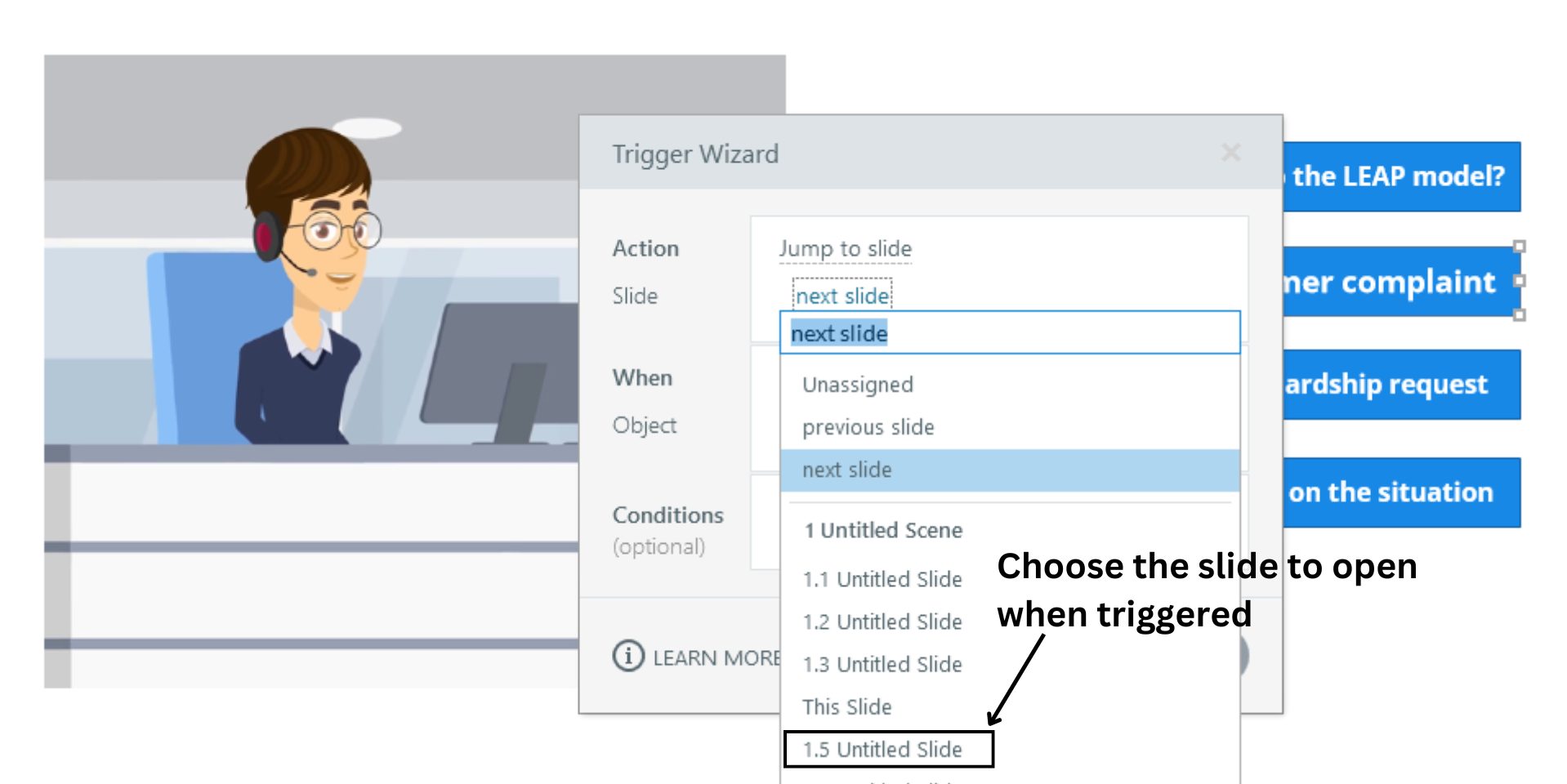 choose slide to open when triggered