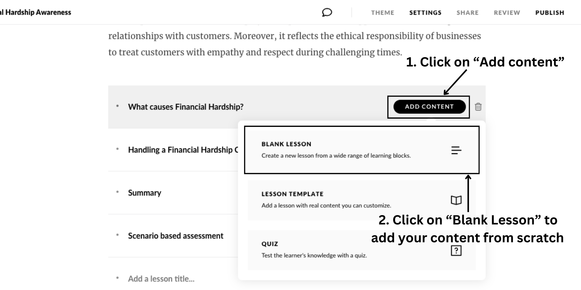 select blank lesson